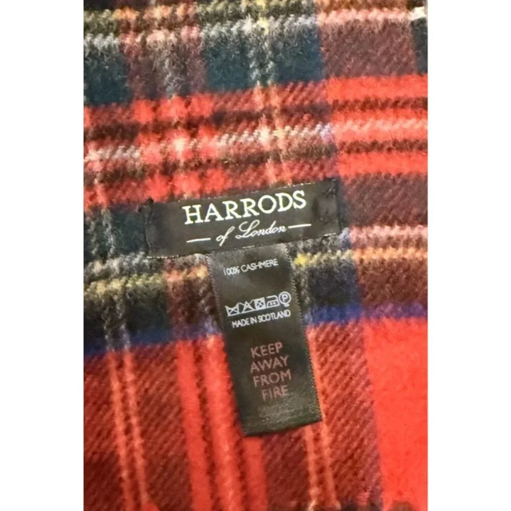 Harrods Of London 100% Cashmere Tartan Red Plaid Scarf Scotland Retails For $270